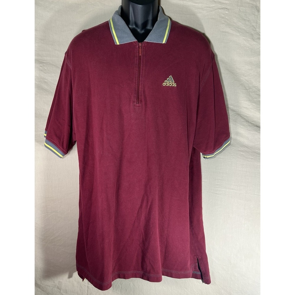 Vintage adidas Mens XL Burgundy Quarter Zip Polo Shirt Cotton Golf Casual